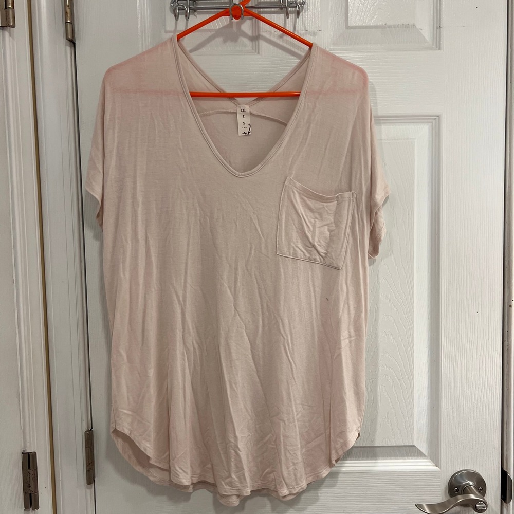 MTS Bamboo Viscose V-Neck Pocket Tee Blush Pink Short Sleeve Top‎ BT5074 Medium